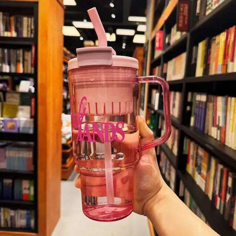 1200ml بڑی صلاحیت والی پانی کی بوتل - ڈوئل اسٹرا کپ (رینڈم کلر)