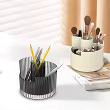 360° Rotating Ribbed Transparent Makeup Brush & Cosmetic Organizer