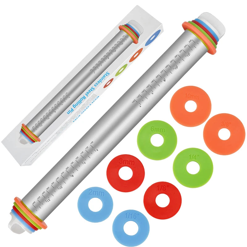 Adjustable Stainless Steel Rolling Pin with Thickness Rings