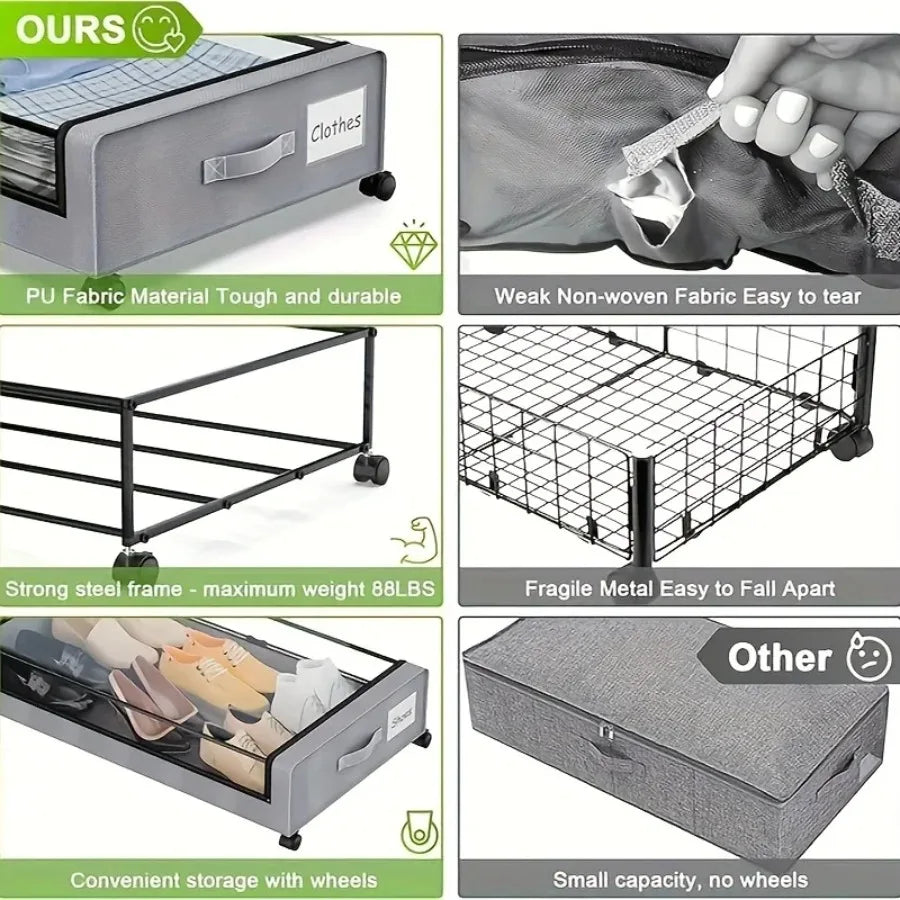 Space-Saving Under Bed Lockers Pull Out Storage with Wheels & Lids Fits Shoes Clothes Ideal for Dorm Bedrooms Storage Box