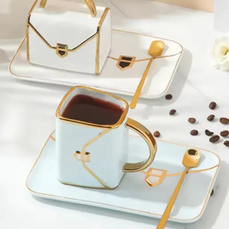 Handbag Coffee Mug with Tray & Spoon – Gift Box Set (Random) - Clarify.pk