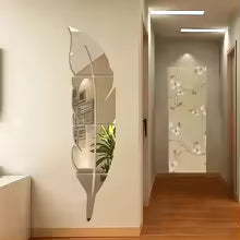 Modern Silver 3D Leaf Acrylic Mirror Wall Decor Stickers