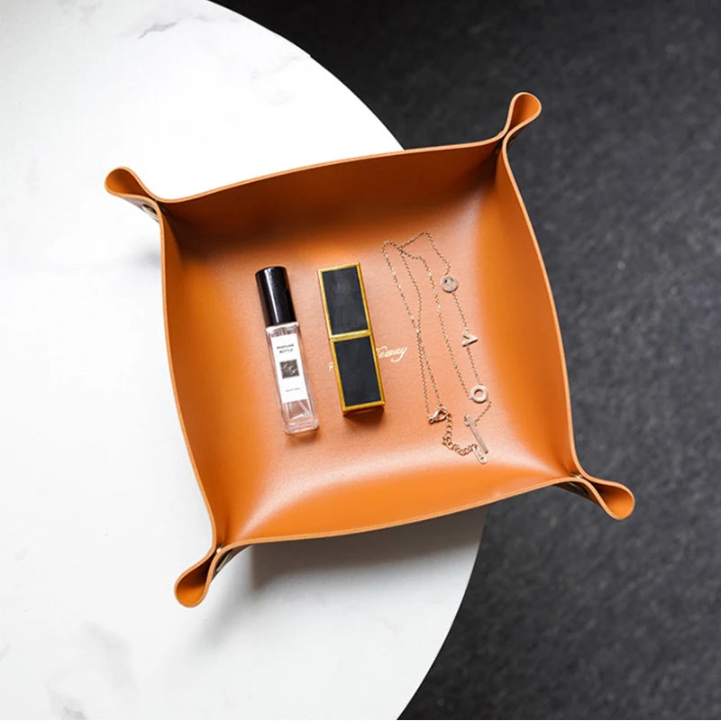 Nordic Leather Storage Tray – Folding Desk Organizer (Random color)