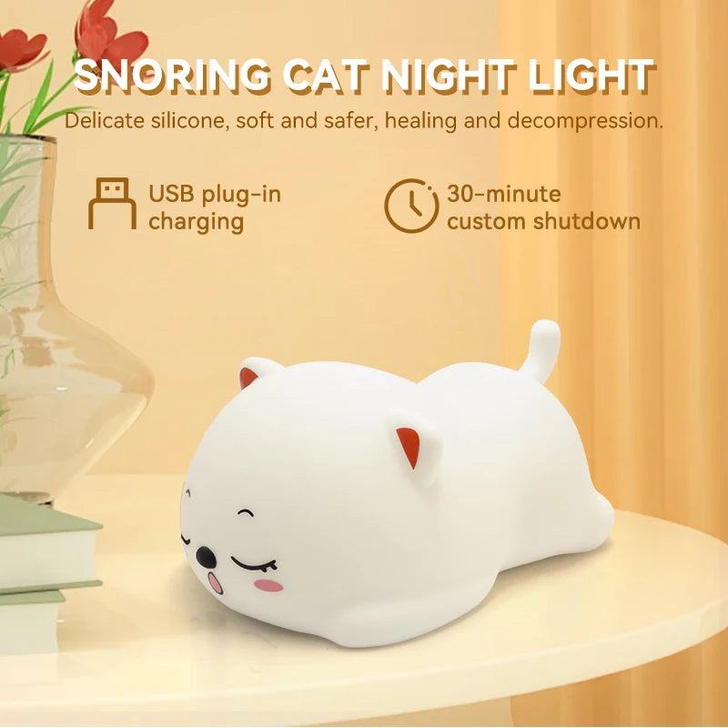 Snoring Cat Night Light,Touch-control Dimming,Charging & Timing ,Ideal for Home Decor,Perfect Gift Choice
