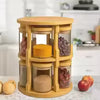 360° Rotating Bamboo Spice Rack with 10 Glass Jars