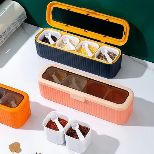 4-Grid Sealed Spice Box Set – Kitchen Seasoning Storage Container (Random color)