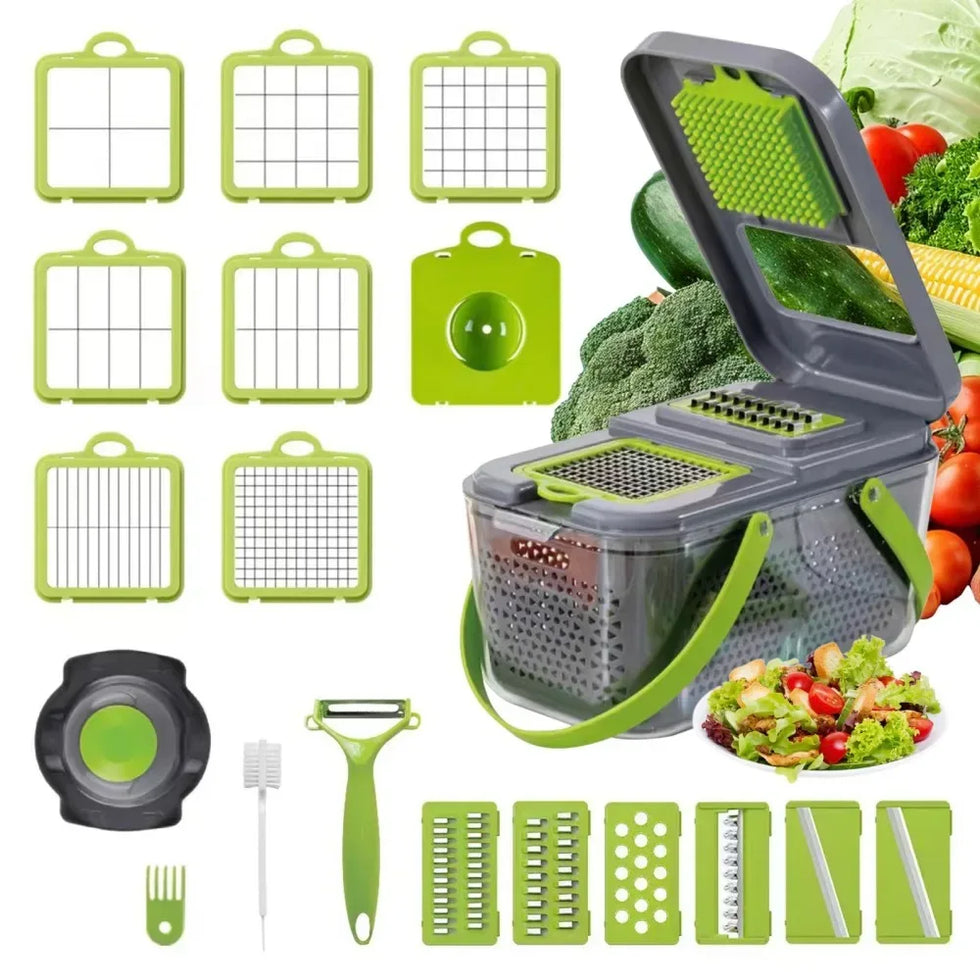 22-in-1 Vegetable Cutter with Container – Multi-Functional Food Chopper & Grater