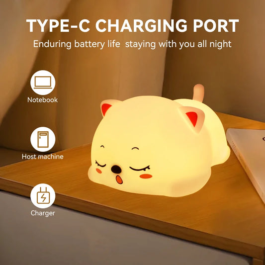 Sleeping cat silicone LED night lamp USB rechargeable for bedroom
