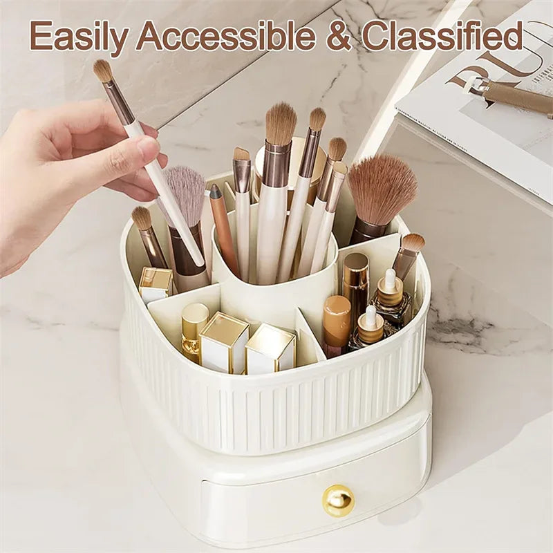 360° Rotating Makeup Brush Holder with Drawer – 5 Slot Organizer - Clarify.pk