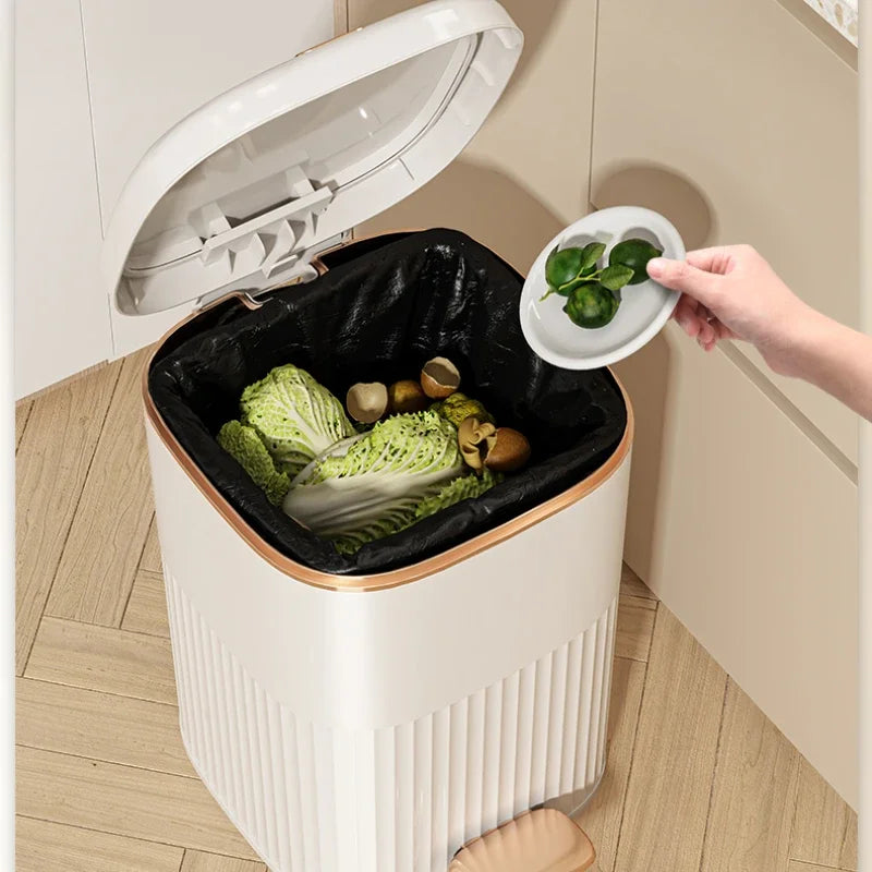 Luxurious Gold-Plated High-End Trash Bin with Dual-Lid One-Touch Open Feature for Living Room Kitchen Bathroom