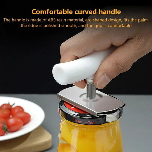 Heavy-duty stainless steel jar opener removing tight lid