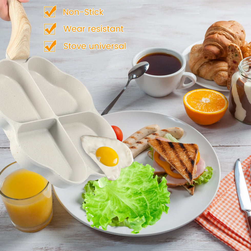 Premium 4-Hole Heart-Shaped Frying Pan – Nonstick Breakfast Station