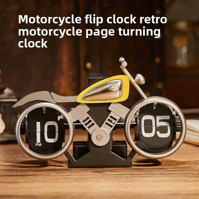 Vintage Motorcycle Flip Clock – Silent Mechanical Table Clock for Home & Office Décor (Random Color) - Clarify.pk