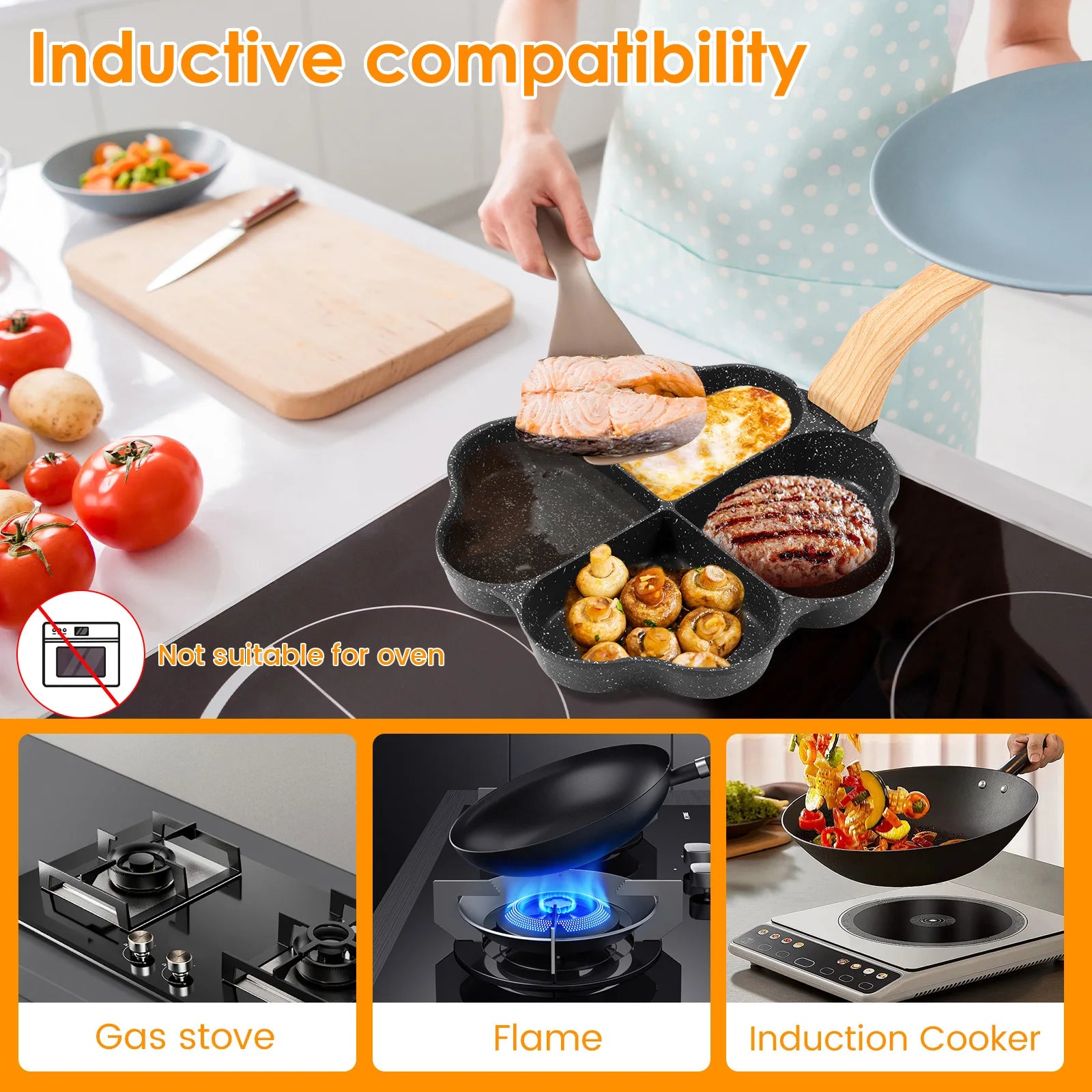 Kitchen Egg Frying Pan Nonstick Egg Frying Pan 4-Cup Heart Easy to Clea Cup Egg Pan for Pancake for Gas Stove Induction Cookware