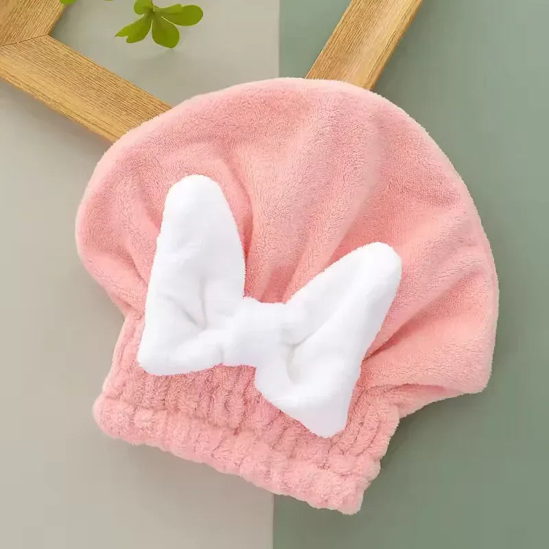 Soft Water-Absorbent Shower Cap with Stylish Bow - Clarify.pk