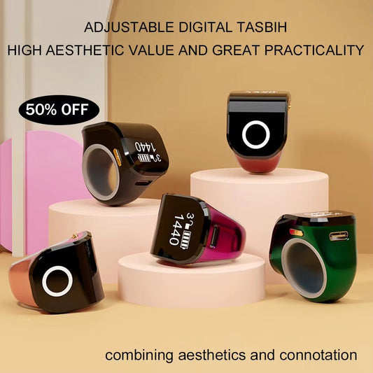 Smart Zikr Ring – Premium Rechargeable Digital Tasbih with HD OLED & Mobile App Sync ZZ