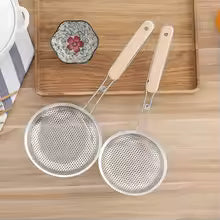 Stainless Steel Fine Mesh Strainer – Heavy-Duty Juice & Pakora Skimmer with Heat-Resistant Wood Handle
