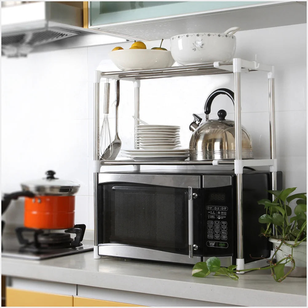 Double Layer Multifunctional Microwave Oven Rack Stainless Steel Storage Shelf Kitchen Organizer Stand