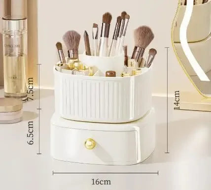 360° Rotating Makeup Brush Holder with Drawer – 5 Slot Organizer