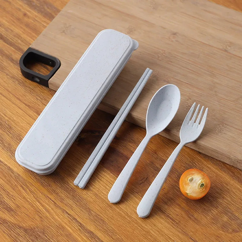 3pcs Portable Tableware Set – Spoon, Fork & Chopsticks (Random Color) - Clarify.pk