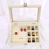 Velvet Jewelry Storage Organizer - Luxury Glass Lid Ring & Necklace Box (Random color)