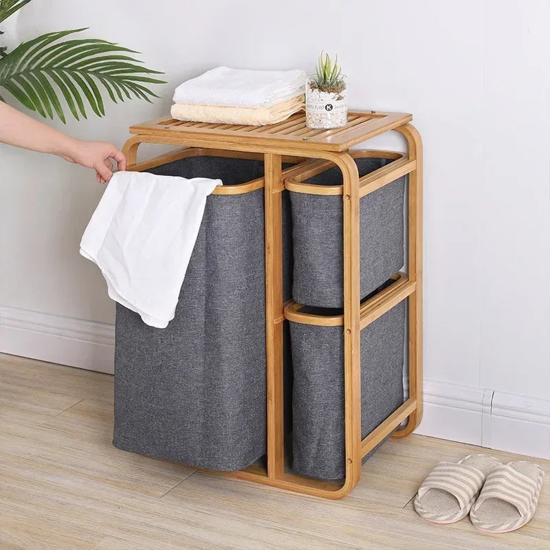 Bamboo Laundry Basket – 3 Collapsible Storage Bags - Clarify.pk
