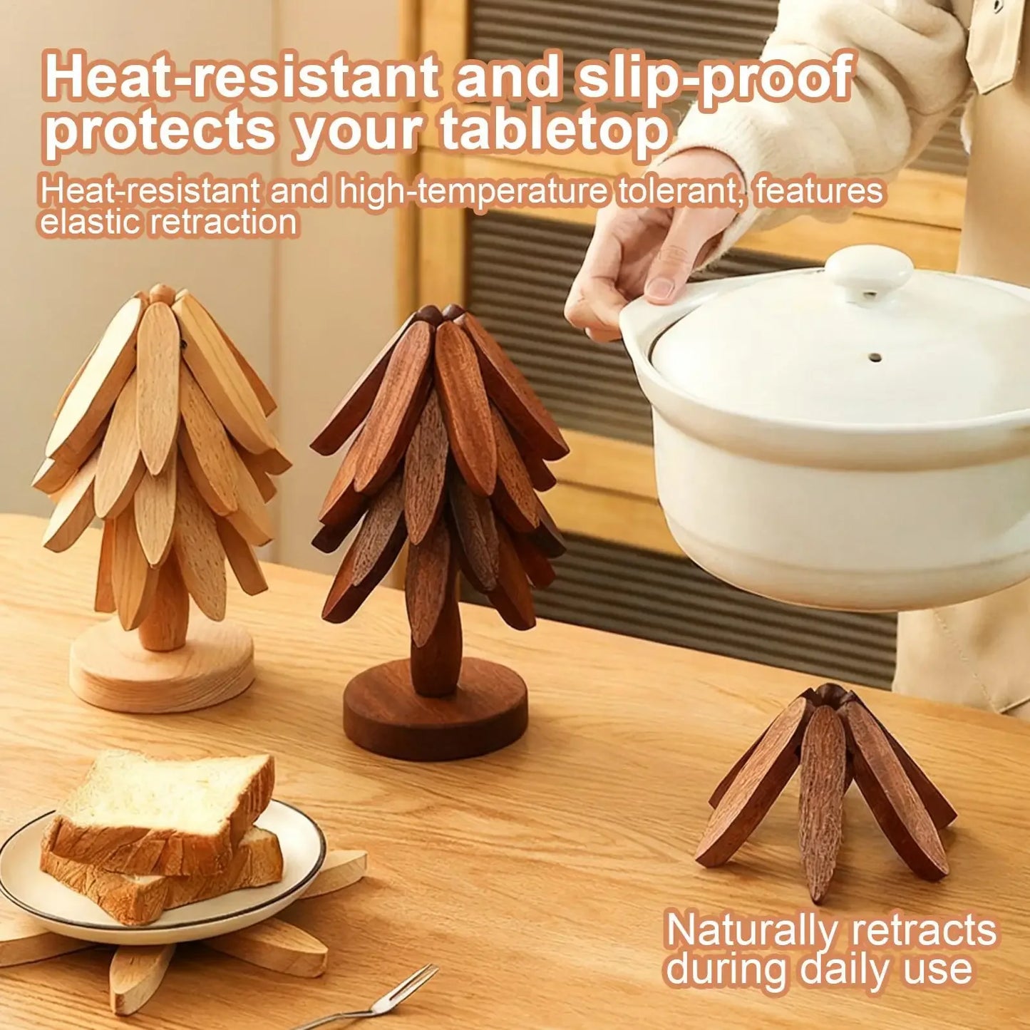 Wooden Tree-Shaped Foldable Trivet – Heat-Resistant Table Stand - Clarify.pk