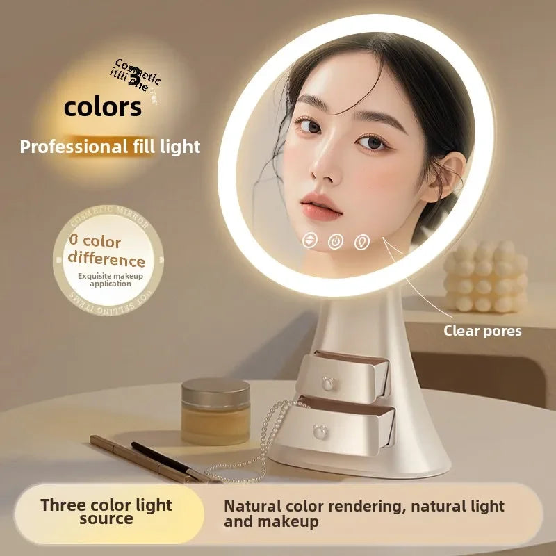 Luxury LED Makeup Mirror with Integrated Drawer Stand