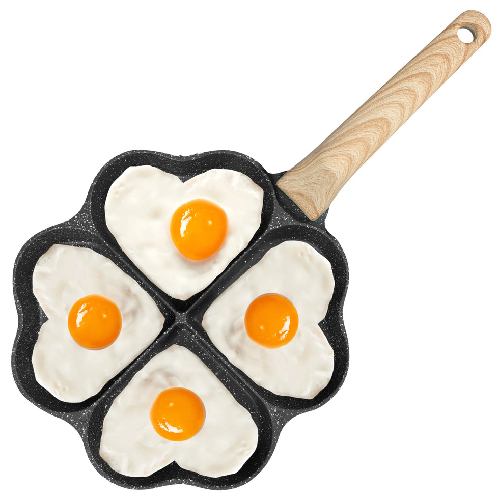Premium 4-Hole Heart-Shaped Frying Pan – Nonstick Breakfast Station