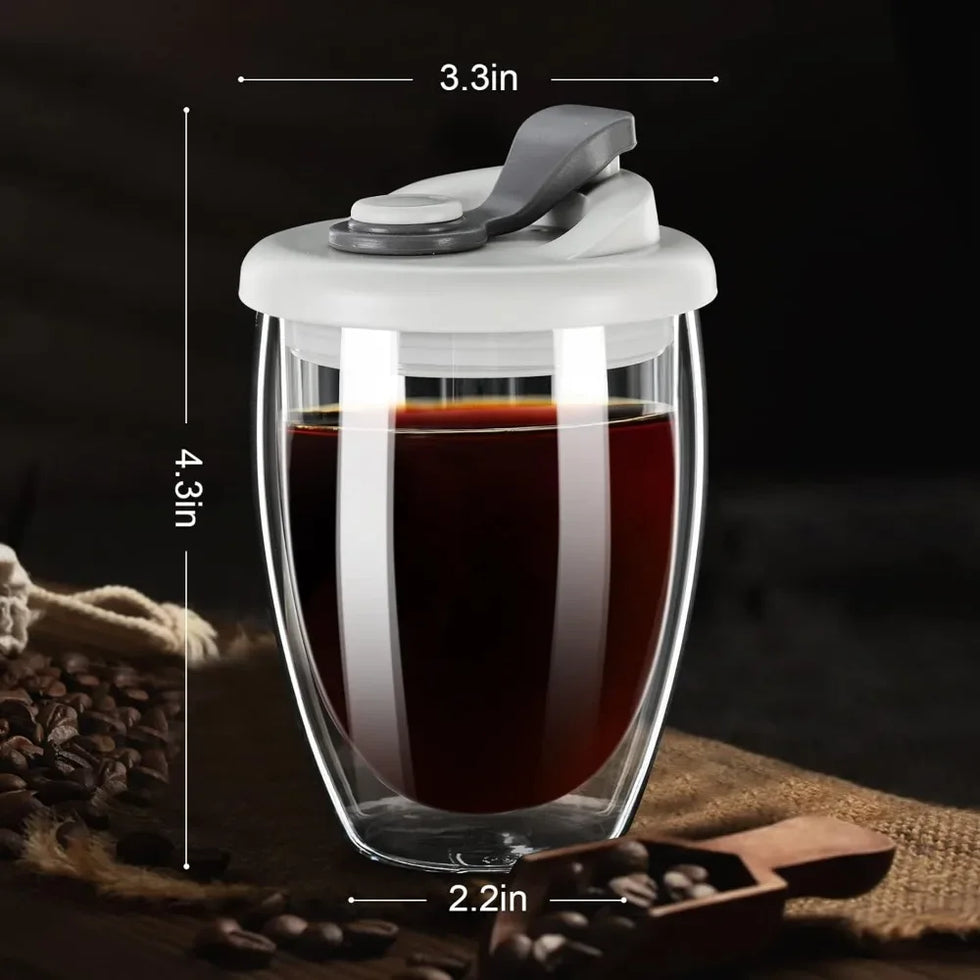 Double Wall Glass with Lid – Heat Resistant Insulated Cup - Clarify.pk