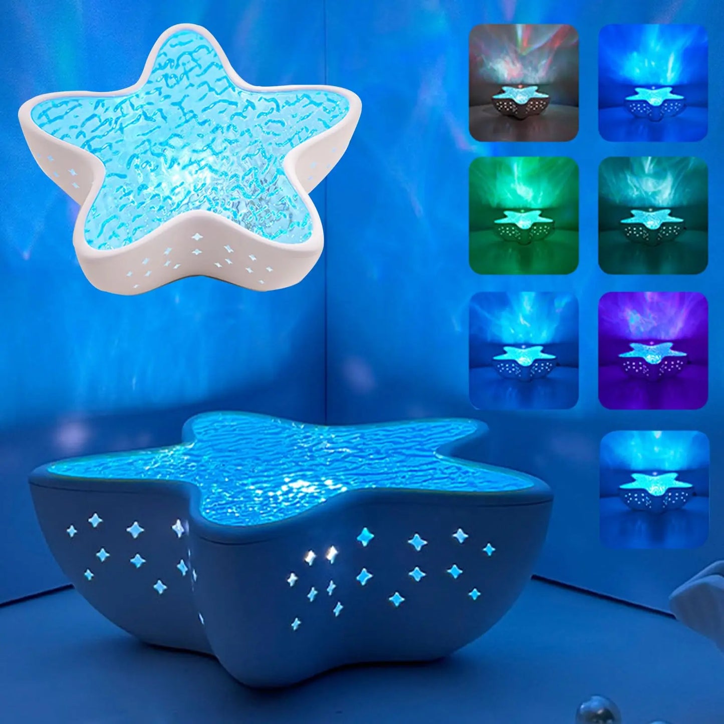 LED Starfish Night Light Galaxy Starry Sky Projector Lamp Rechargeable Dreamy Ambient Light for Kids Gift Festival Party Decor