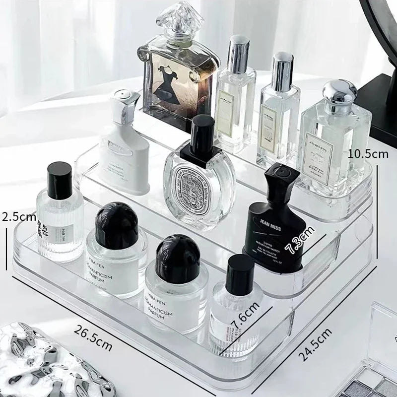 3-Tier Desktop Perfume Organizer and Tray - Luxury Cosmetic Storage Rack