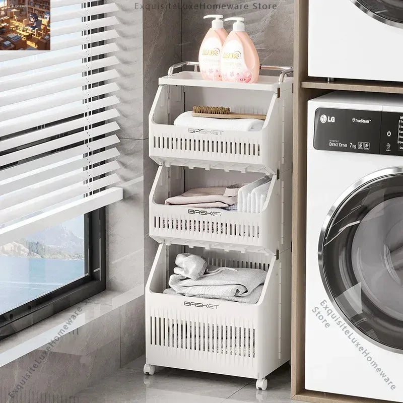 Multi-Layer Dirty Clothes Basket with Wheels – Bathroom Storage - Clarify.pk