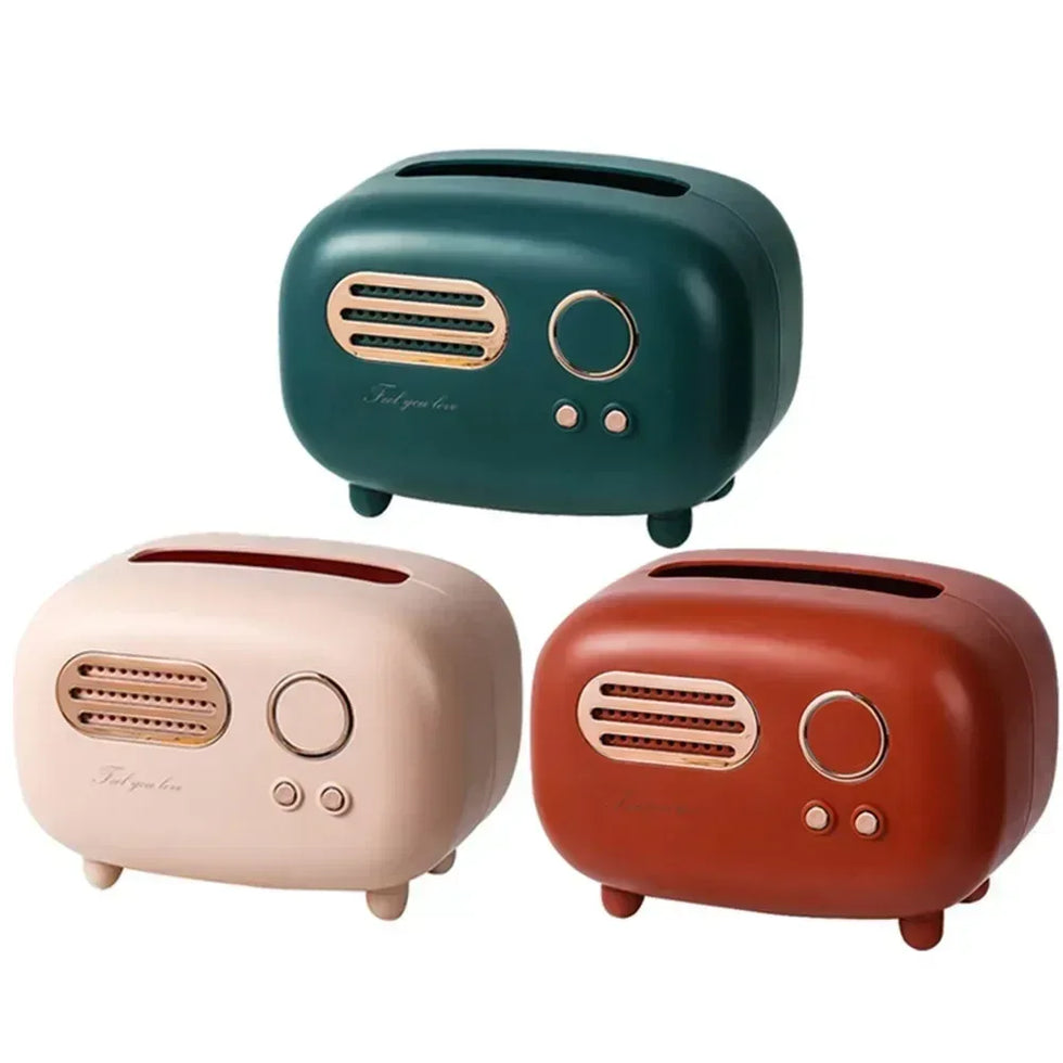 Radio Model Tissue Box Holder – Retro Home & Desktop Organizer (Random color) - Clarify.pk