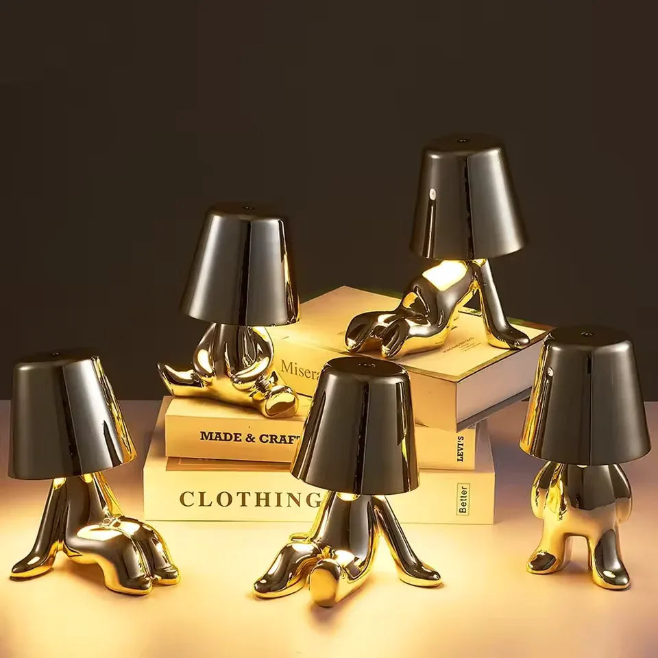 Metallic Lazy Man Character Lamp – Creative Bedside & Desk Light (Rando Design) - Clarify.pk