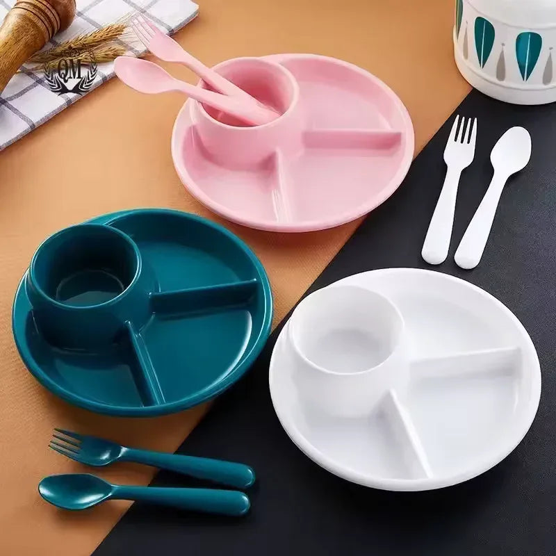 4 Compartment Round Dinner Plate with Fork & Spoon – Microwave Safe