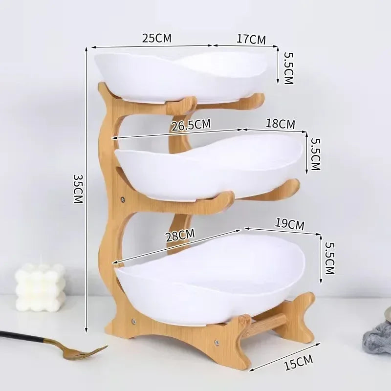 2-Layer Fruit & Snack Plate – Light Luxury Wooden Stand Dish (Random)