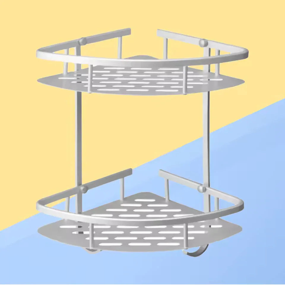 Corner Wall-Mount Bathroom Storage Rack – Aluminum No-Drill Shower Shelf