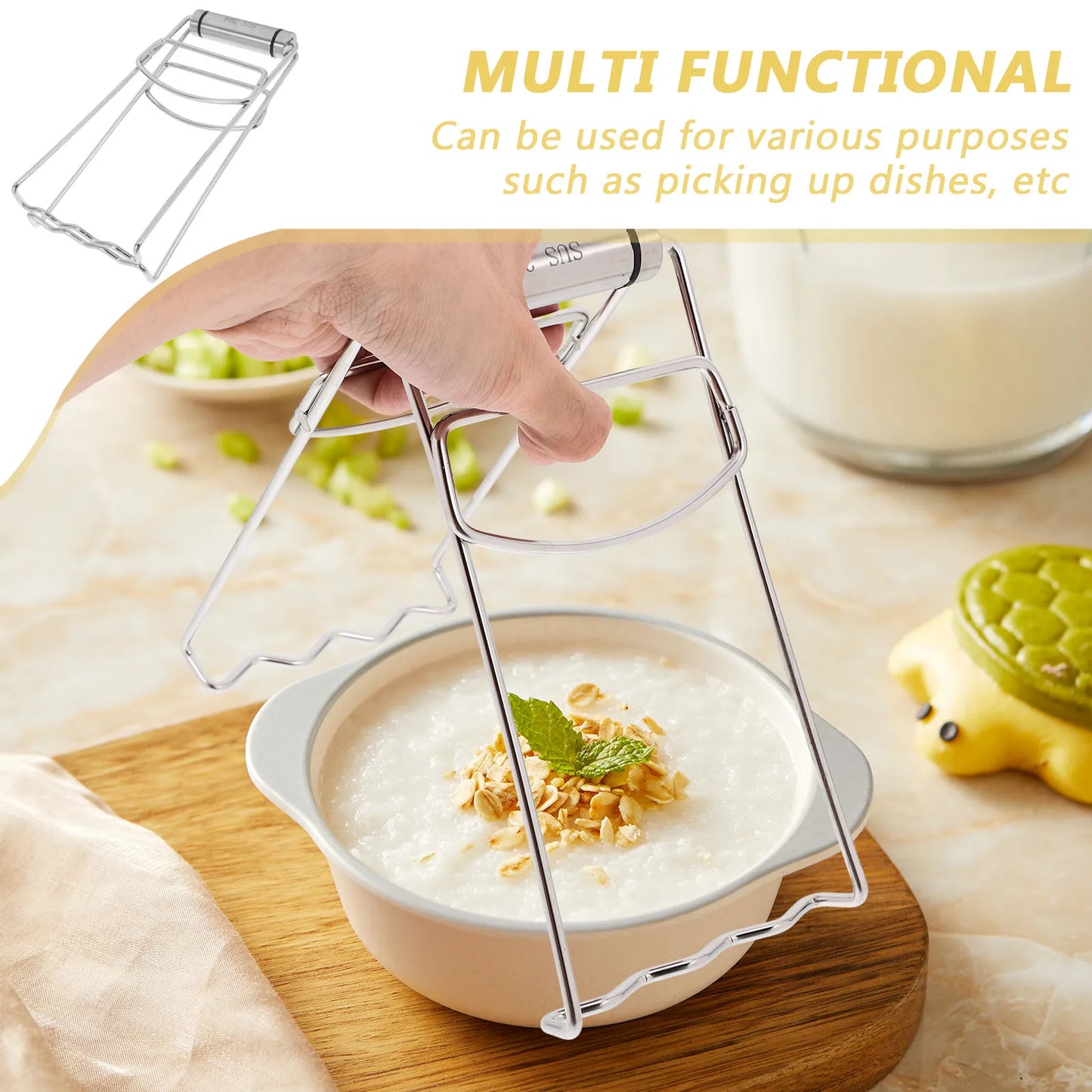 Stainless Steel Folding Hot Dish Plate Clip Multifunctional Retriever Tongs Heat Resistant Plate Gripper Kitchen Anti Scald