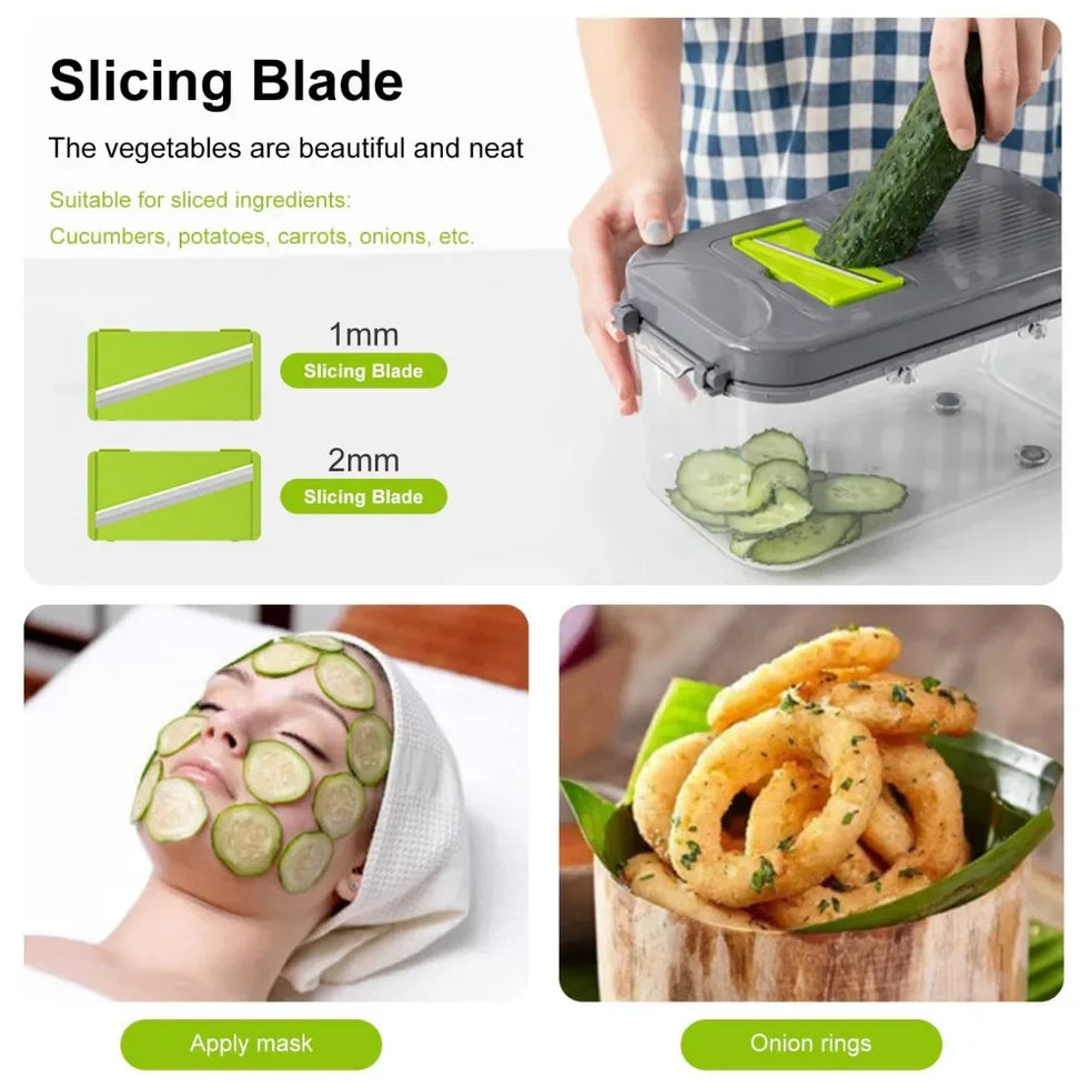 22-in-1 Vegetable Cutter with Container – Multi-Functional Food Chopper & Grater
