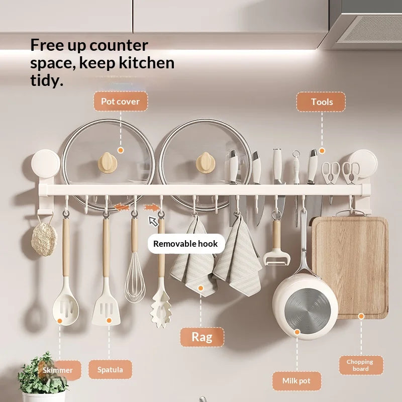 Suction Cup Kitchen Hook Rack | No-Drill Wall Organizer