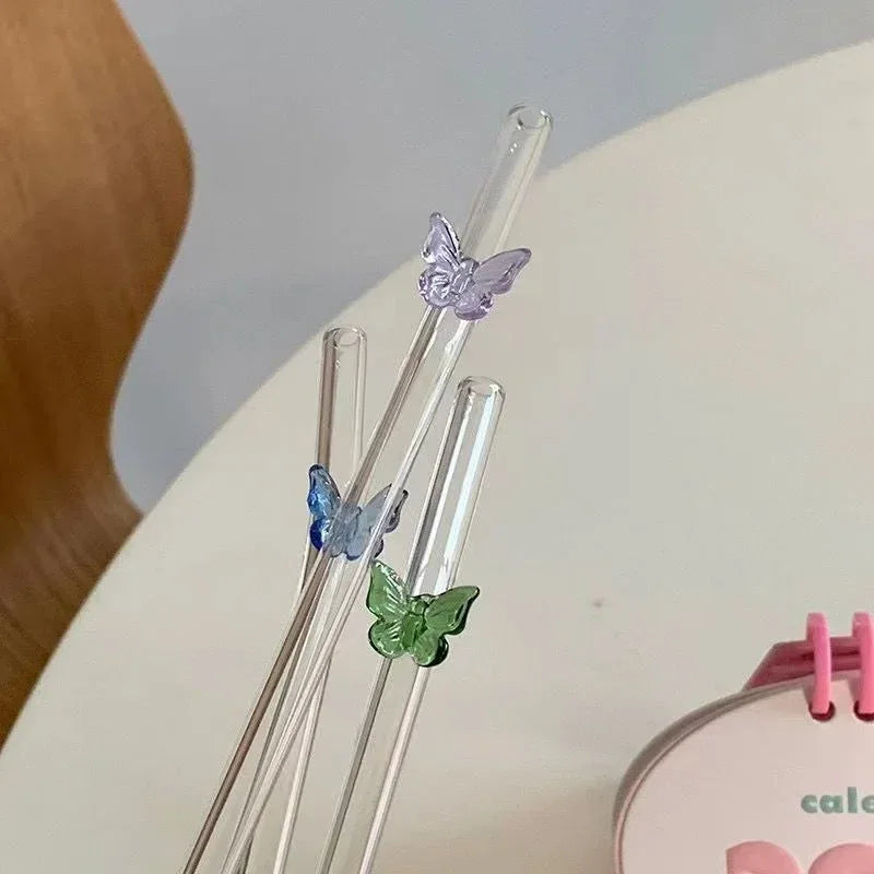 6-Piece Glass Butterfly Straw Set – Reusable Cute Drink Straws - Clarify.pk