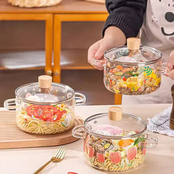 Printed High Borosilicate Glass Pot – Heat Resistant Cooking Bowl - Clarify.pk