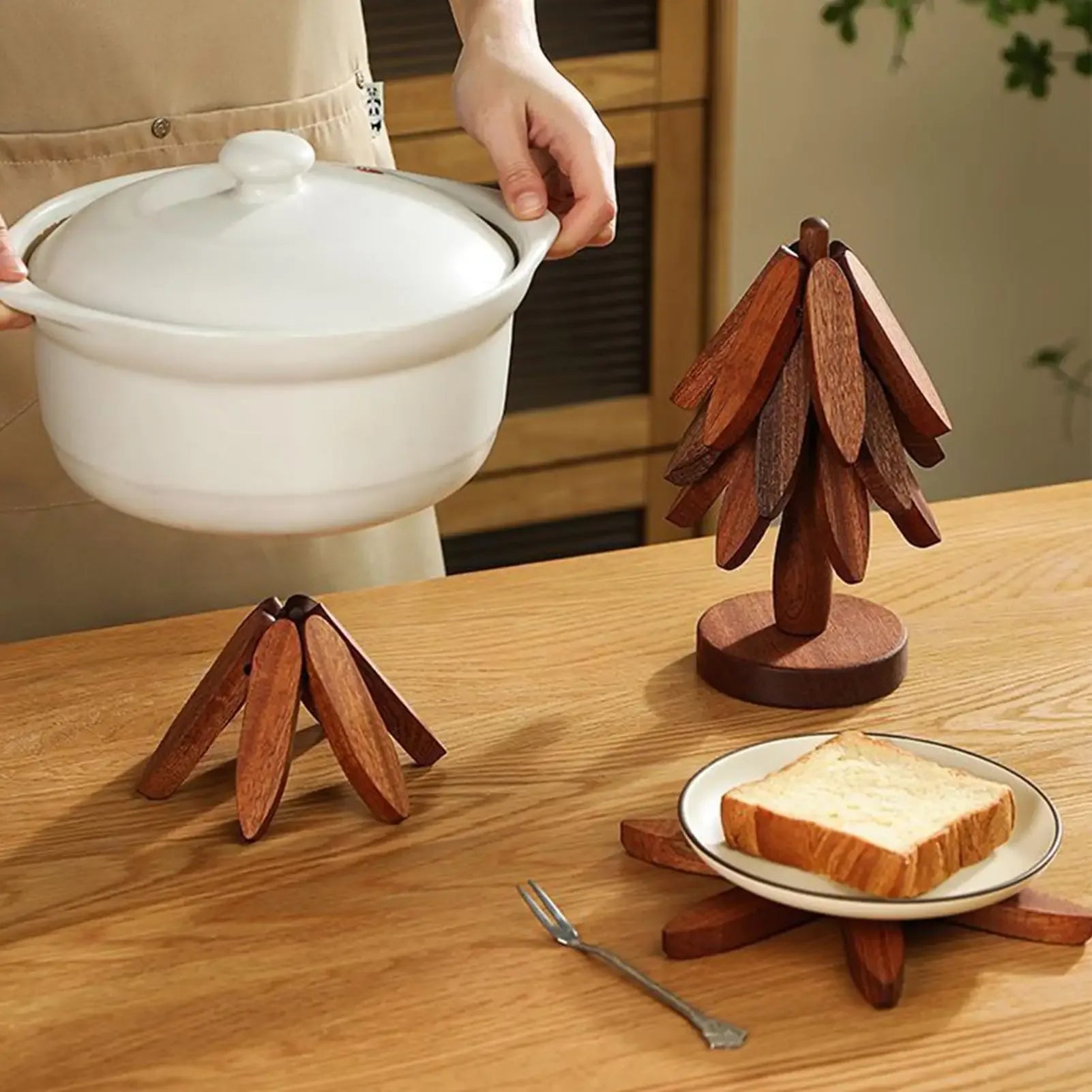 Wooden Tree-Shaped Foldable Trivet – Heat-Resistant Table Stand - Clarify.pk