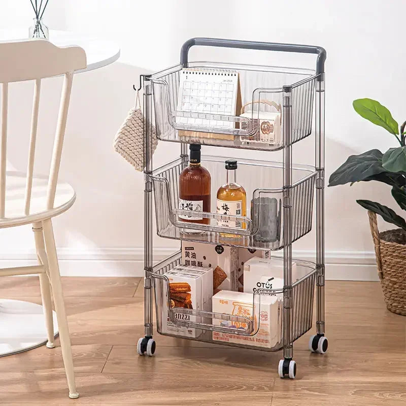 2/3/4 Layer Transparent Trolley Simple Modern Cosmetics Skincare Storage Rack Kitchen Vegetable Fruit Bathroom Mobile