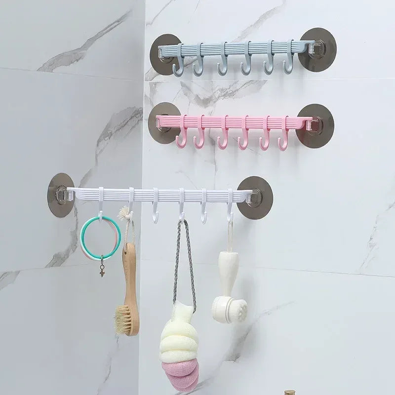 Suction Cup Hook – 6-Row Wall Hanger for Kitchen & Bathroom