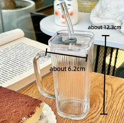 Minimalist Rectangular Glass Tumbler with Matching Glass Straw