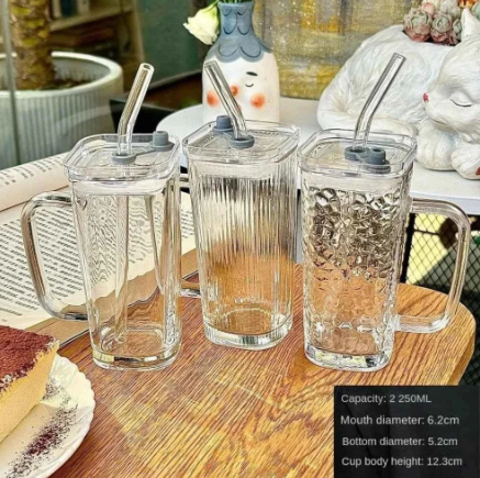 Minimalist Rectangular Glass Tumbler with Matching Glass Straw