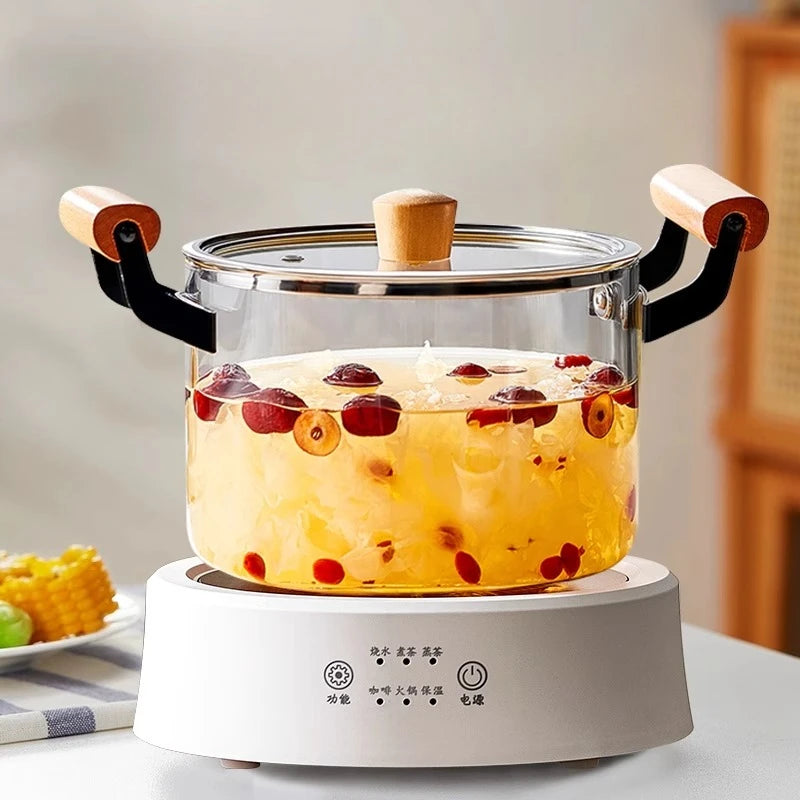 Explosion-Proof Noodle Pot with Heat Retention Transparent Kitchen Cooking Pan for Easy Clean Soup Maker
