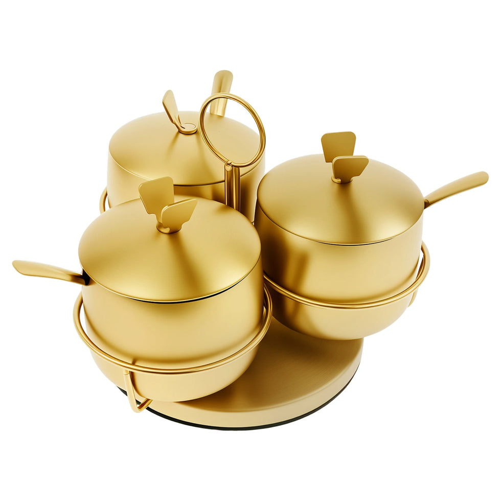 گولڈن سٹینلیس سٹیل 3pcs مسالا کنٹینرز سیٹ 